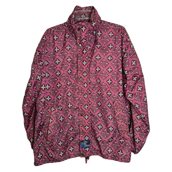 Vintage 80s Pink Geometric Windbreaker Jacket Size Large XL Westen Boho Retro - Picture 1 of 9